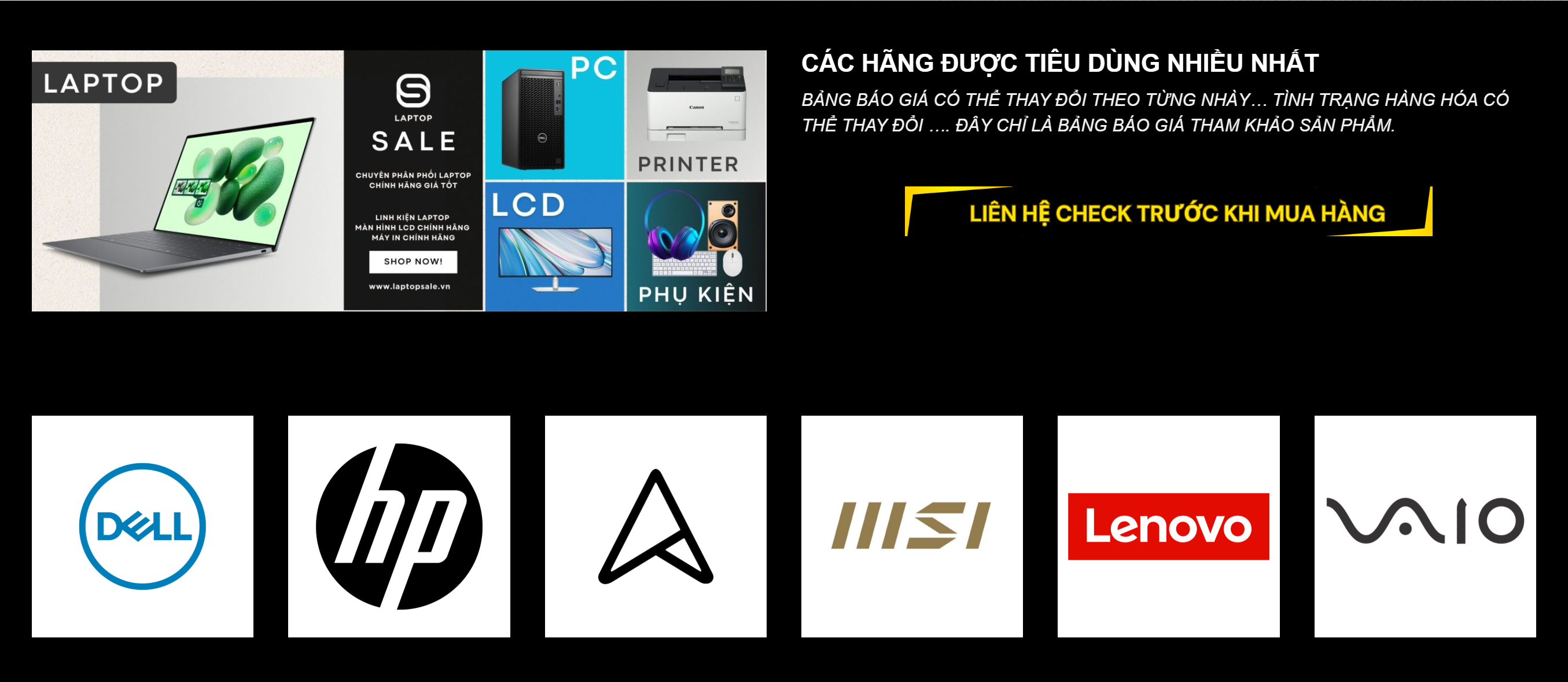 BẢNG BÁO GIÁ LAPTOP CHÍNH HÃNG