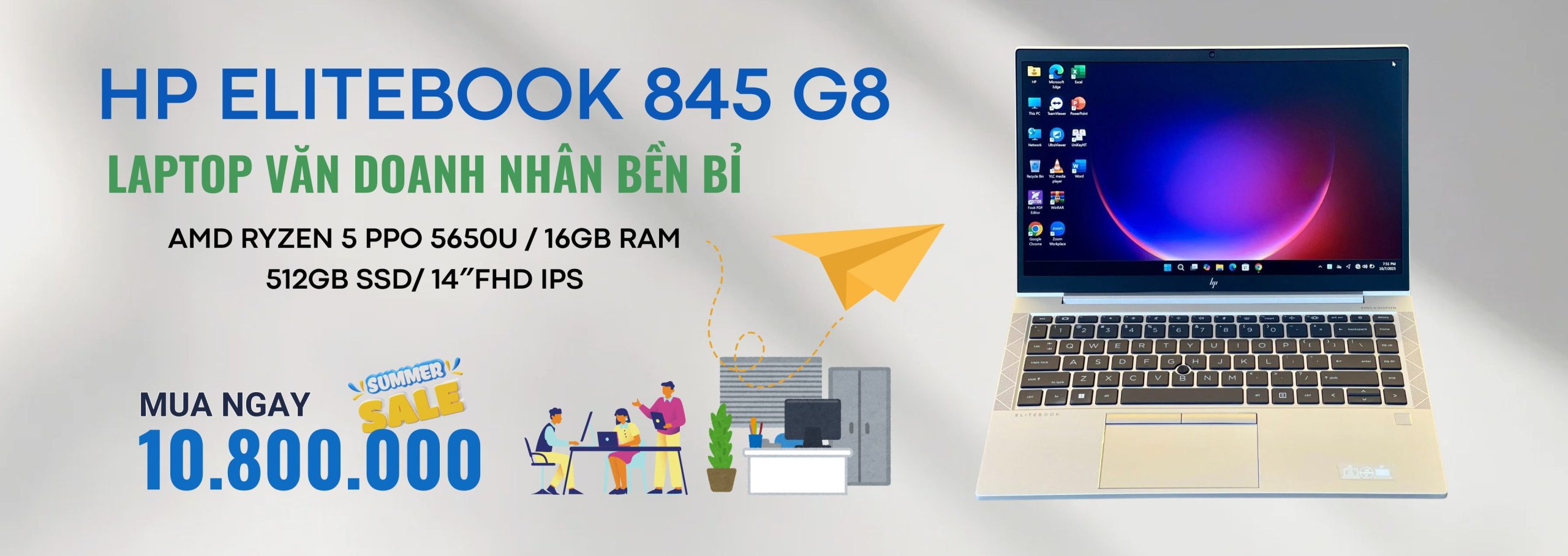 Laptop HP Elitebook 845 G8 AMD RYZEN 5 PPO 5650U /16GB RAM/ 512GB SSD/ 14″FHD IPS / FINGER/ Win 11Pro – Like New 99%