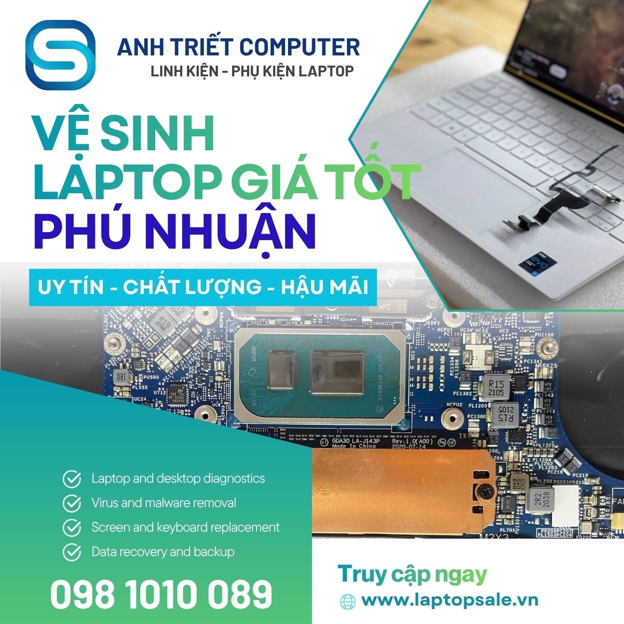 Vệ Sinh Laptop Đức Nhuận (Phú Nhuận Cũ) Uy Tín Giá 150K – 300K | Anh Triết Computer