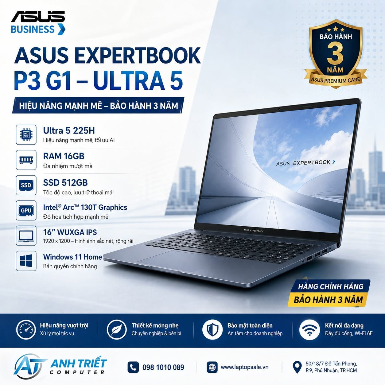 ASUS ExpertBook P3 G1 Core Ultra 5 225H – RAM 16GB – SSD 512GB