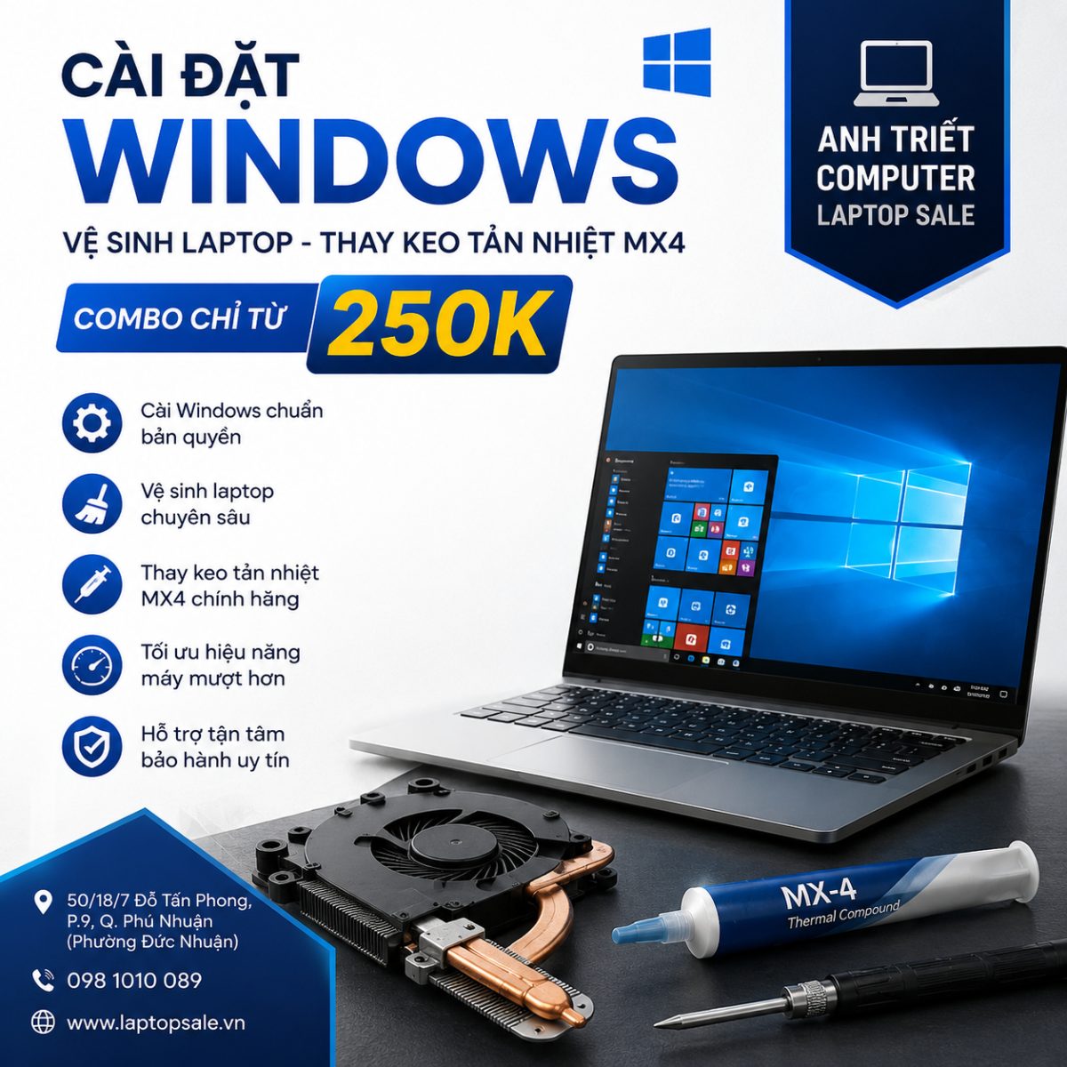 Cài Đặt Windows Và Vệ Sinh Thay Keo Tản Nhiệt MX4 Combo Chỉ Từ 250K Tại ANH TRIẾT COMPUTER