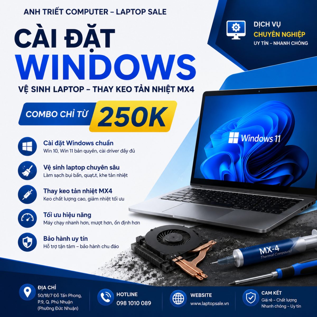 Cài Đặt Windows Và Vệ Sinh Thay Keo Tản Nhiệt MX4 Combo Chỉ Từ 250K Tại ANH TRIẾT COMPUTER – LAPTOP SALE Phường Cầu Kiệu
