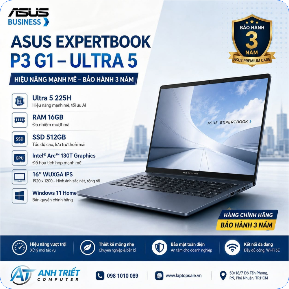 ASUS ExpertBook P3 G1 Core Ultra 5 225H – RAM 16GB – SSD 512GB